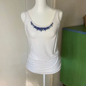 White House Black Market Sleeveless, Drapey shirt with gemstone neckline size S